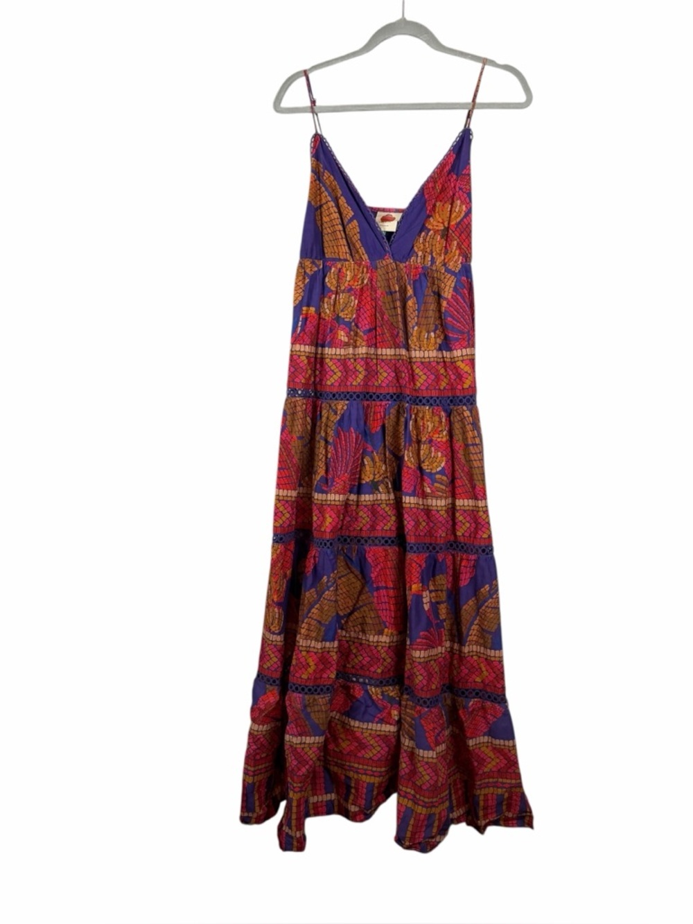 Farm Rio Mosaic Tropical Print Tiered Maxi Dress Women’s XL